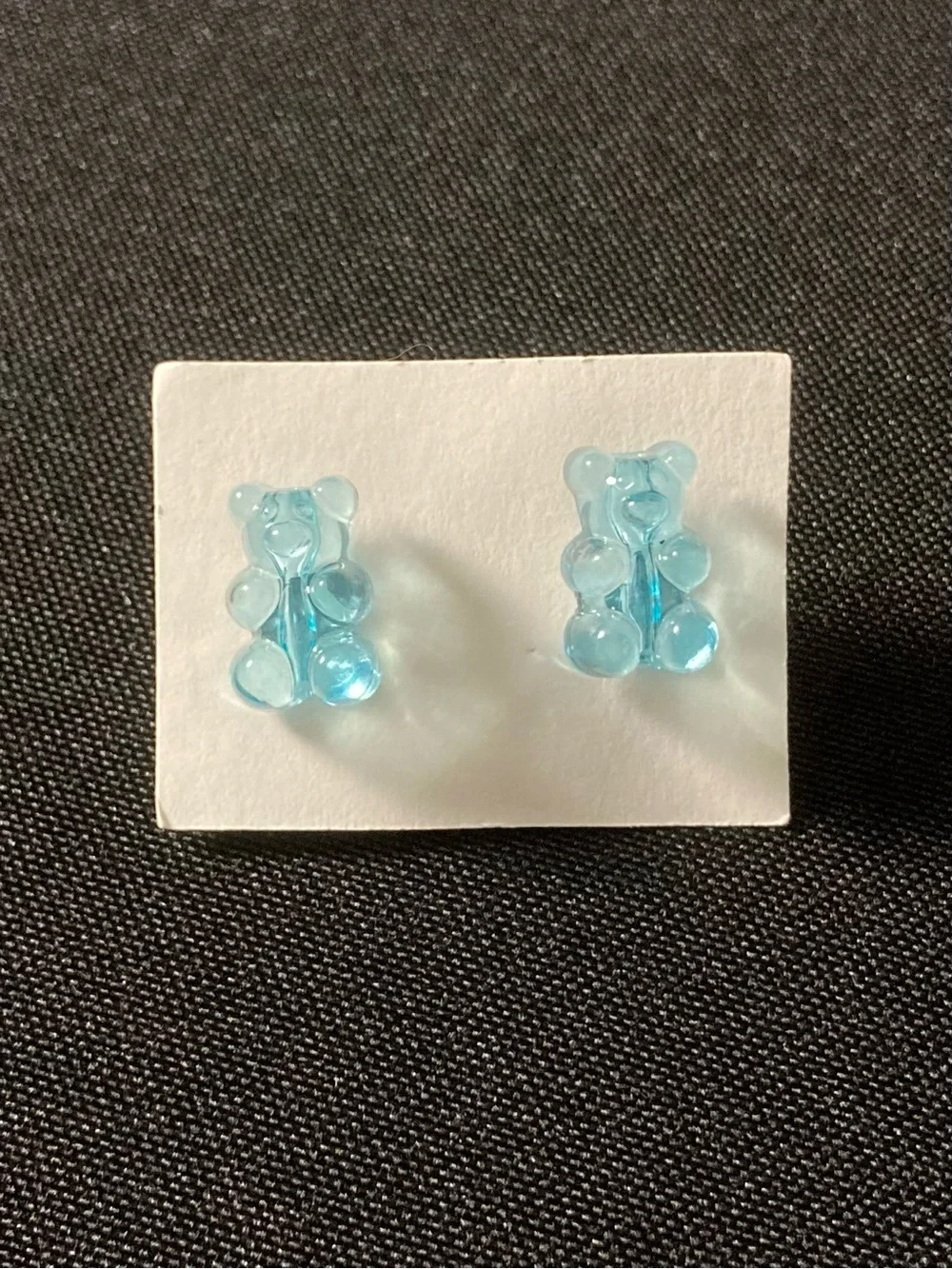 Handmade Teal Blue Transparent Gummy Bear Stud Earrings